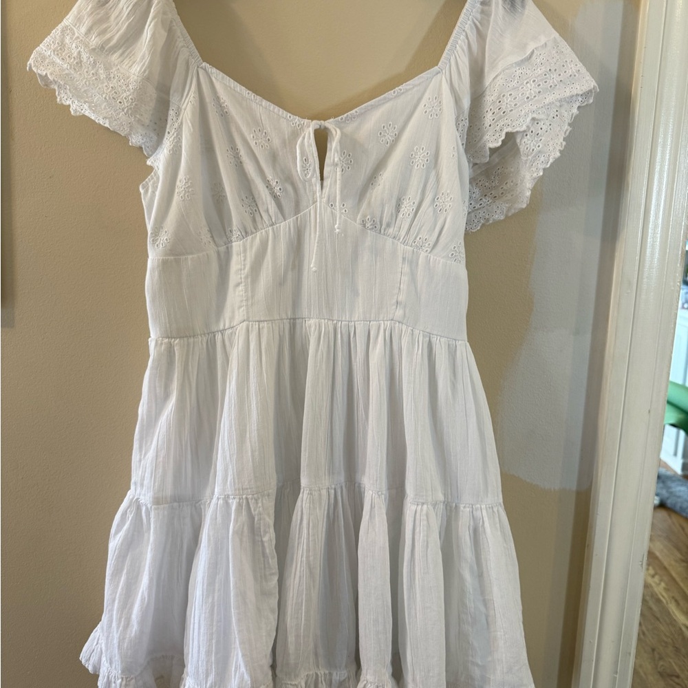 American Eagle White Eyelet Tie-Front Mini Dress Medium